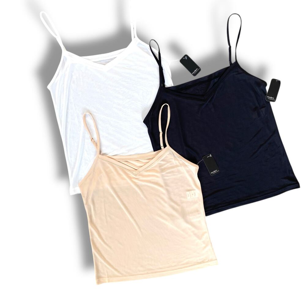 3pc Modern Movement Cool Touch Camisole Sz M Black Nude White V Neck Adj Straps
